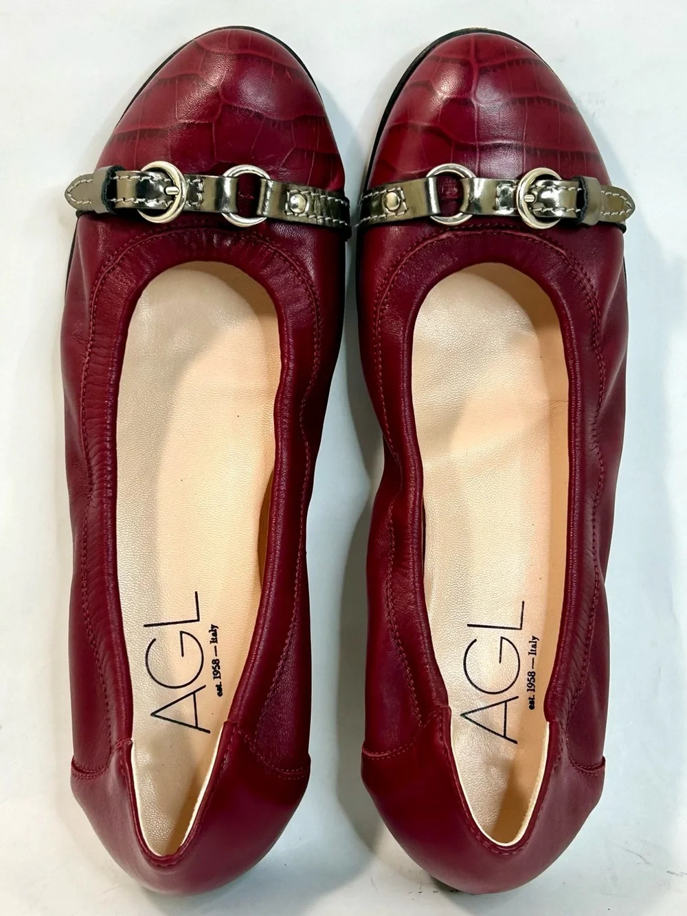 AGL Monika Cap Toe Ballet Flat in Burgundy Leather size 38.5 / 8.5